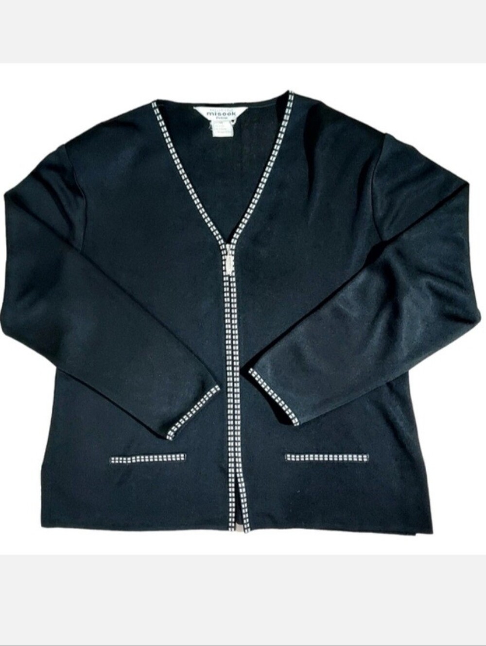 Misook black zip cardigan jacket Med Petite